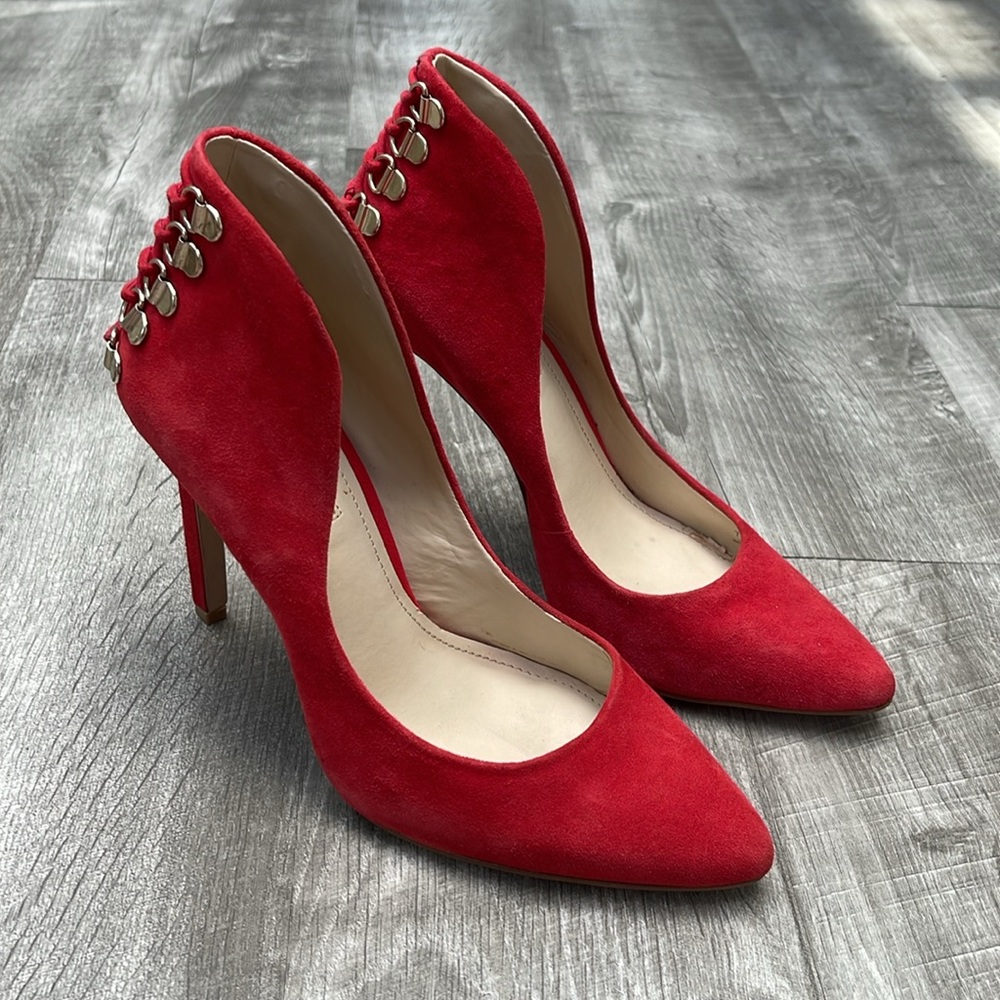 BCBGenaration Red Suede Corset Heels